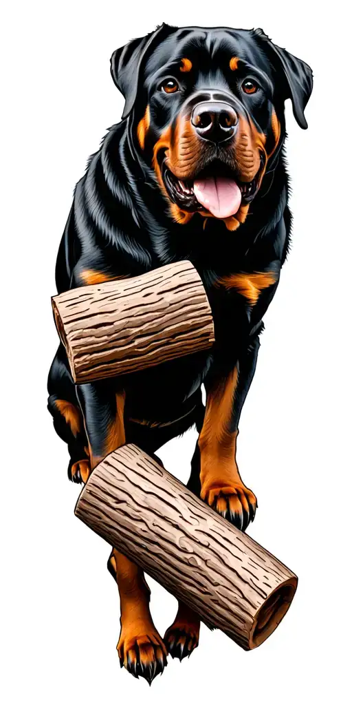Rottweiler With A Log Cain Going Up Arm