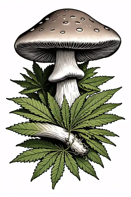 Liberty Cap Mushroom And Cannabis Leaf Intertwined