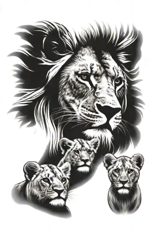 Lion And Lion Cubs Face Only