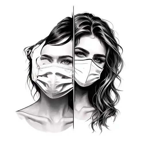 Face And Mask Holding Split In Half