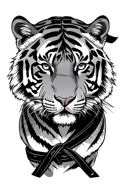 Bjj Black Belt And Tiger Abstract Design