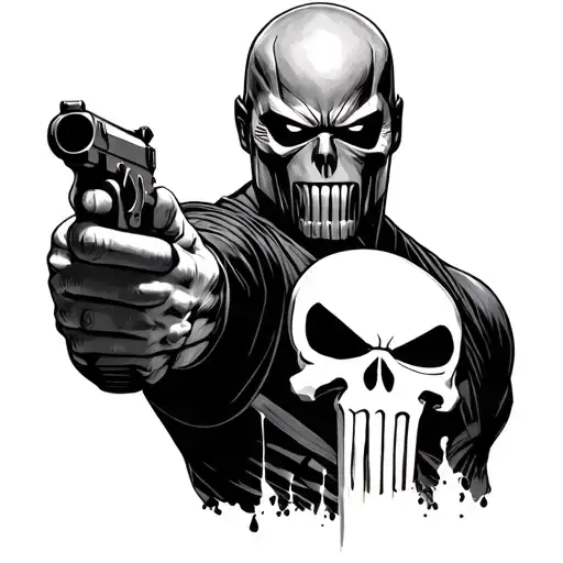 Punisher Pointing A Gun At The Madolorian
