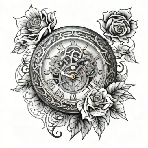 Two Pocket Watch Surrounded With Eye And Flowers
