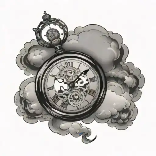Pocket Watch Surrounded With Clouds