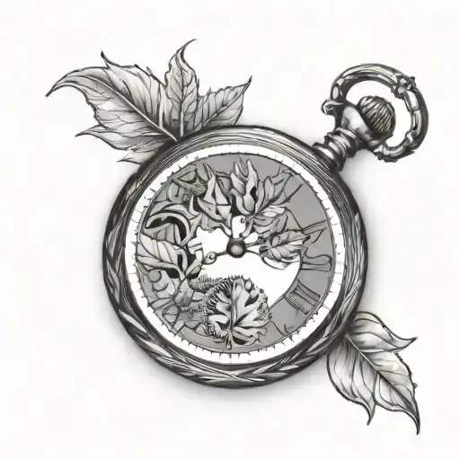 Pocket Watch Surrounded With Fallen Leafs
