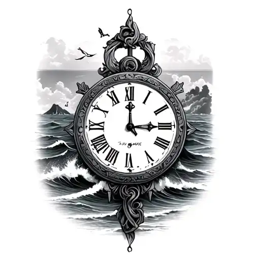 Cross With Clock And Ocean Scene