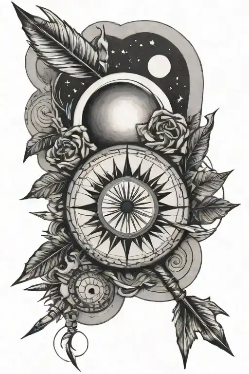 Arrows With The Sun And Moon Merging Together