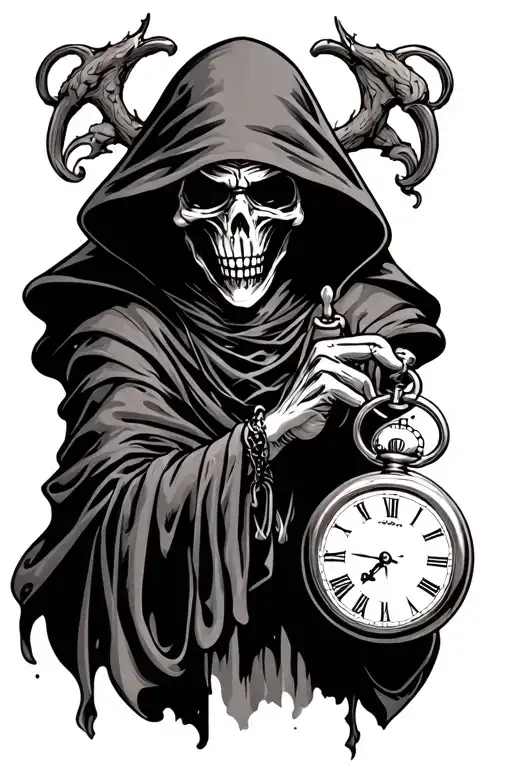 Grim Reaper Holding Pocket Watch