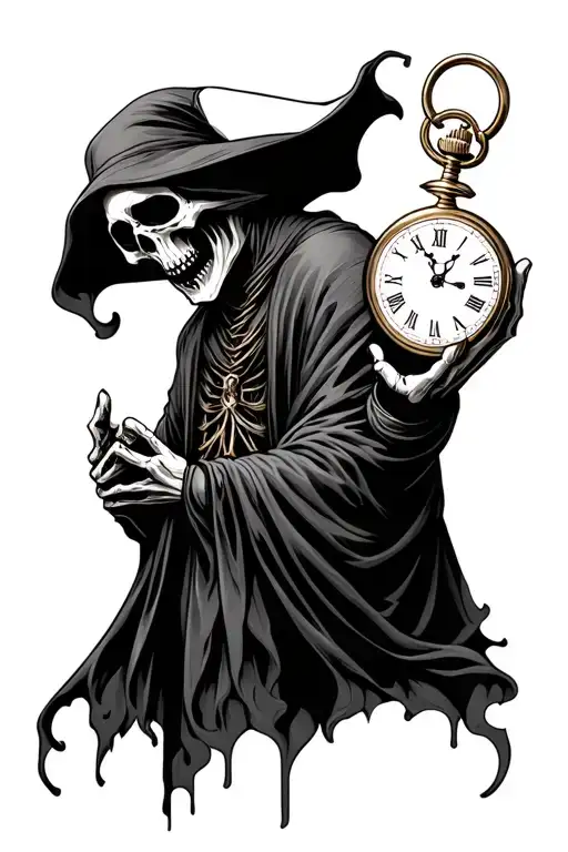 Grim Reaper Holding Pocket Watch
