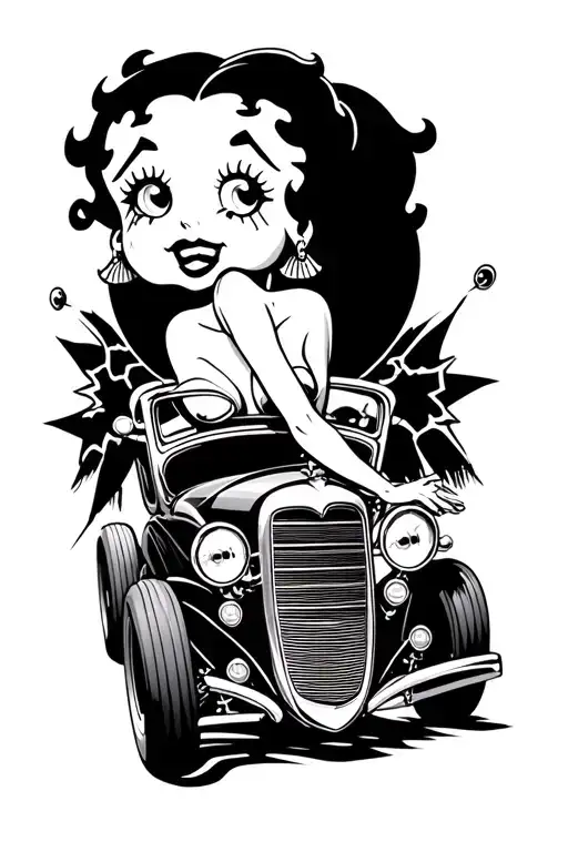 Betty Boop Driving A Hotrod