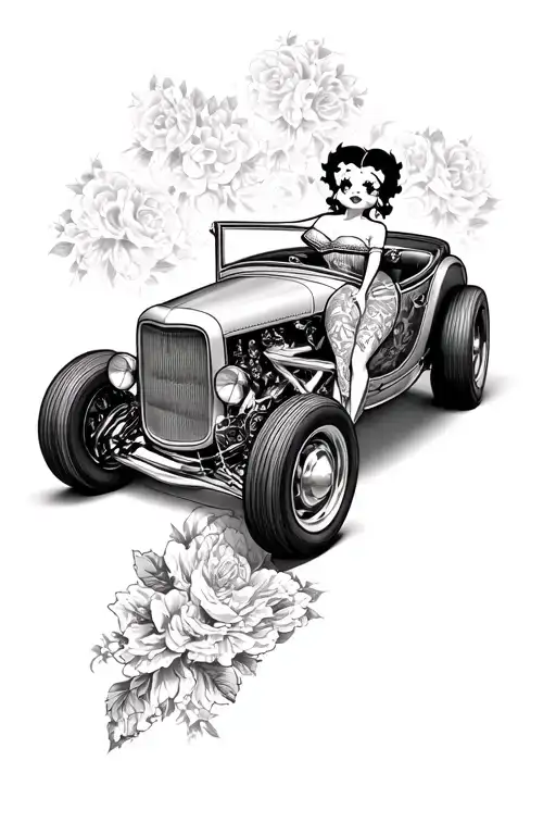 Betty Boop Driving A Hotrod Car With Intricate