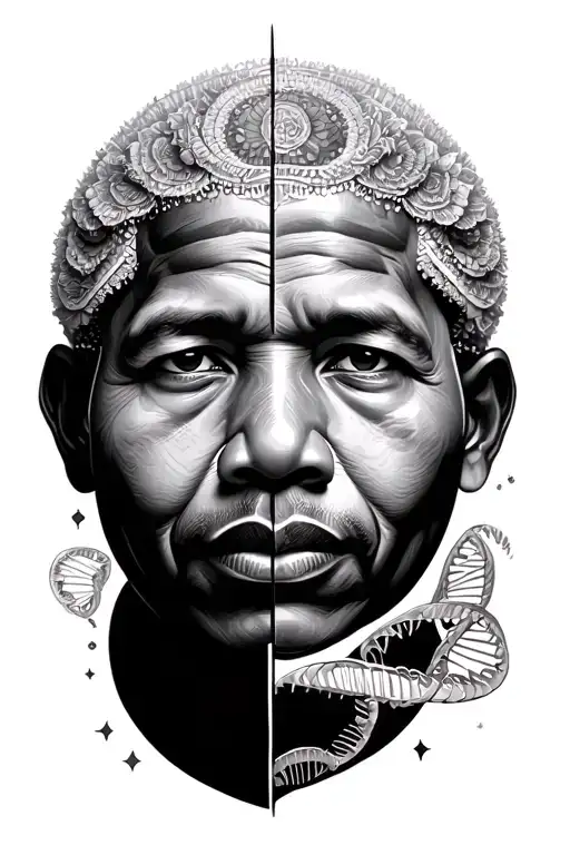 Half Mandela With Double Dna Helix