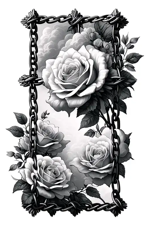 Cross Chain Clouds And Roses Blooming
