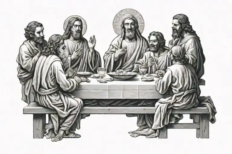 Hyper Realistic Of The Last Supper Tattoo Black