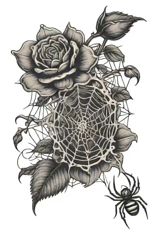 Flower With Stem And Spiders Hanging Form A Web