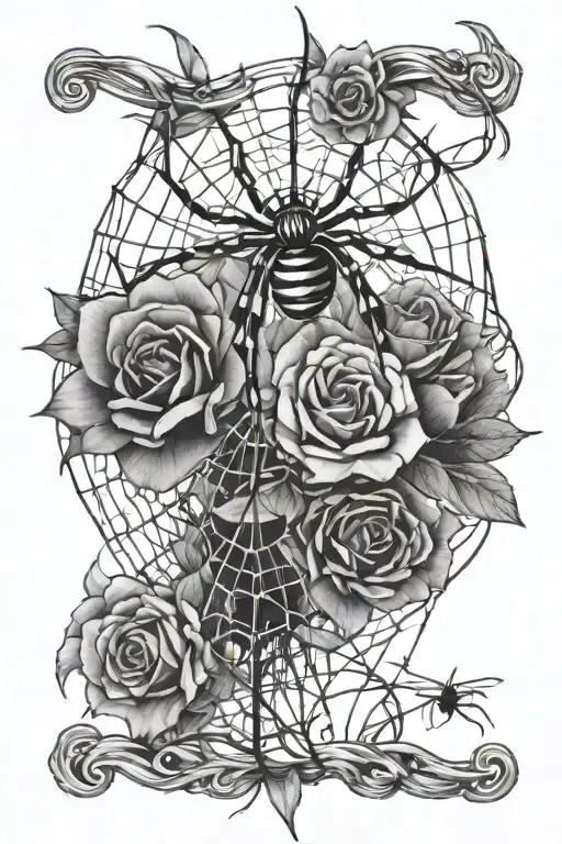 Flower With Stem And Spiders Hanging Form A Web