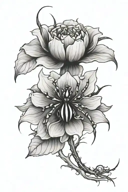 Flower With Stem And Spider