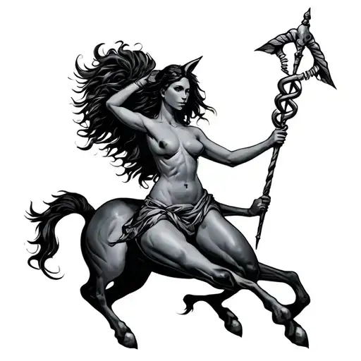 A Female Centaur Holding A Rod Of Asclepius