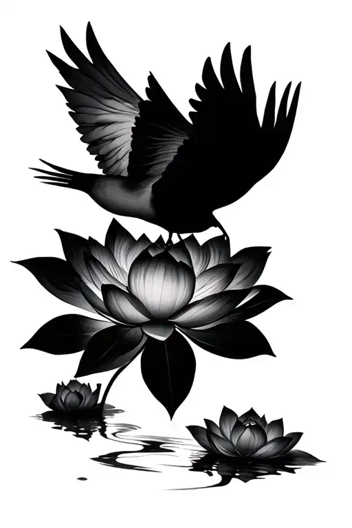 Birds Flying Away Lotus Flower Blooming With Designs