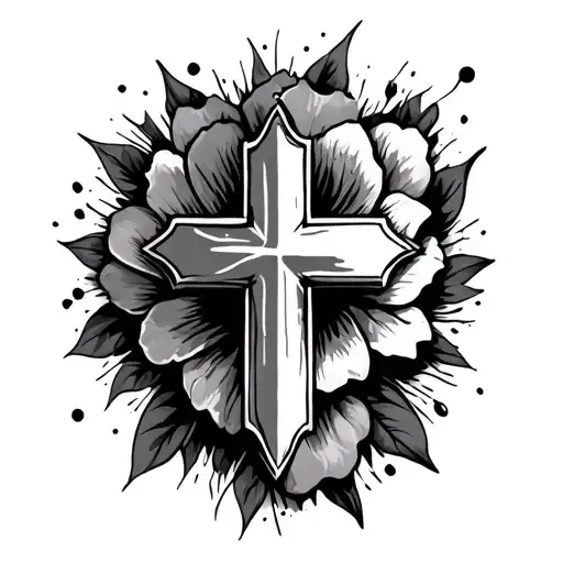 Think Positive Tattto With A Cross