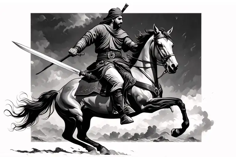 Khalid Ibn Walid On A Horse Running With A Sword
