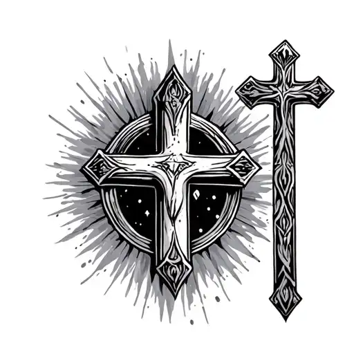 Think Positive Tattoo With A Cross