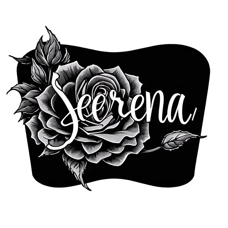 Serena Name Tattoo With Rose Design
