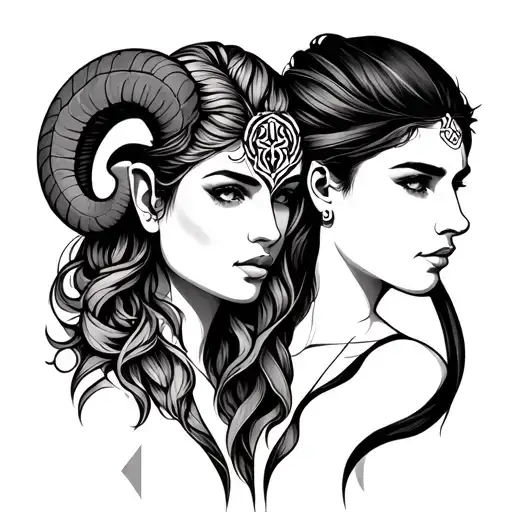 Aries Man And Gemini Woman Tattoo In Graphic Style