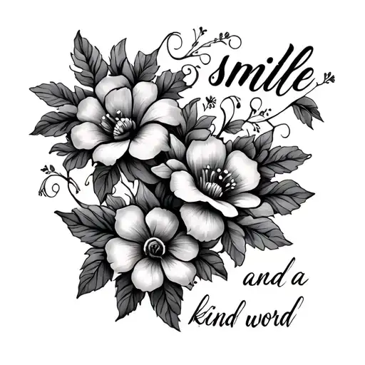 Delicate Flowers Entwined With The Words 'A Smile And A Kind Word'