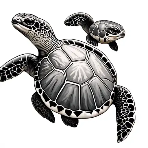 Mom And Baby Sea Turtle