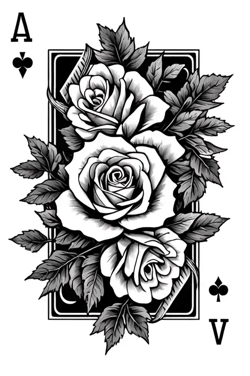 Playing Cards With Rose And Revolver Intertwined In Western Leaves