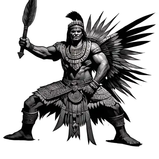 Aztec Warrior Of Full Body With Shadows