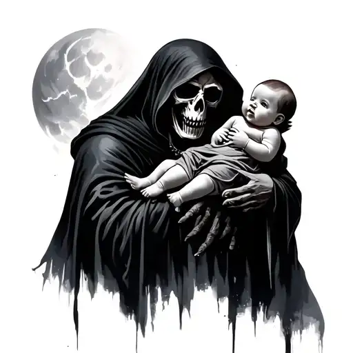 Grim Reaper Holding Baby