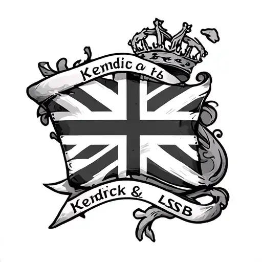 A Tattoo With A Flag Of England And Writing Kendrick And Lsb On It