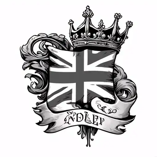 A Tattoo With A Flag Of England And Crown Hanging
