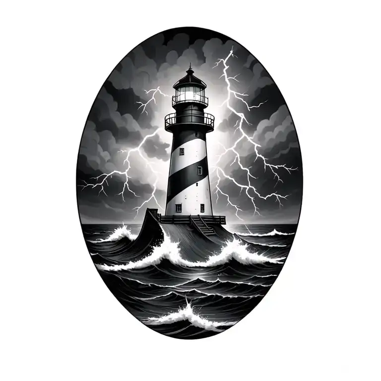 Lighthouse With Stormy Seas And Lightning