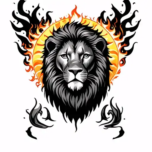 Lion And Fire And Sun And Leo Symbol Incorporated