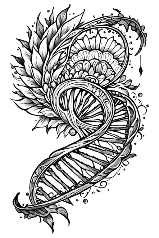 Half Mandala Tattoo At The Bottom With Double Helix Dna Extending From The Top