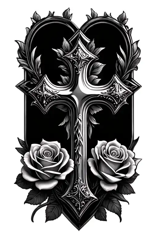 Chrome Hearts Cross With Roses Behind It