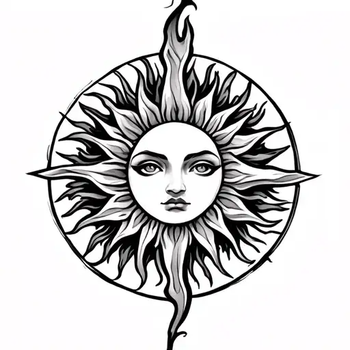 Fire And Sun And Zodiac Symbol