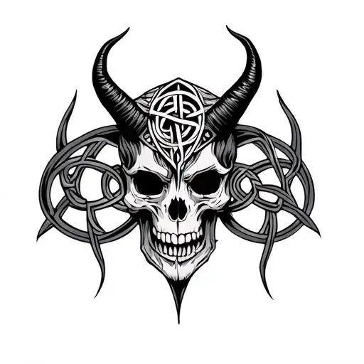 Celtic Runes On A Demon Skull