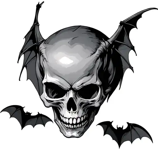 Skull And Bat Flying