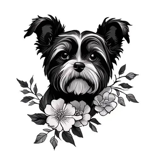 Script Animal With A Dog Silhouette And A Vine Of Flowers Intertwined