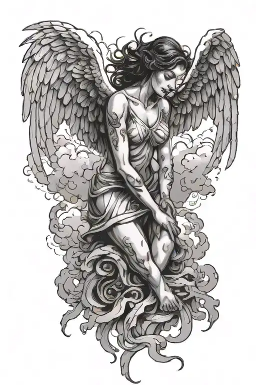 Fallen Angel With Clouds Surrounding