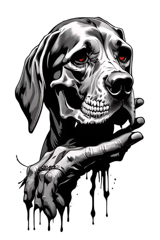 Skull Hand With Bloodhound On It