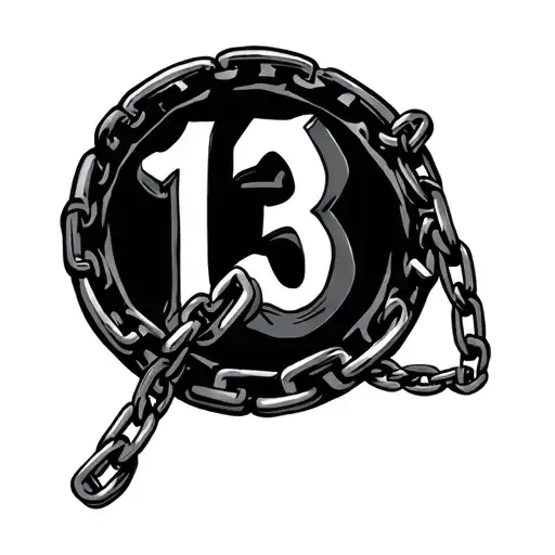 Black Circle With A Protruding Chain With The Number 13 Incorporated