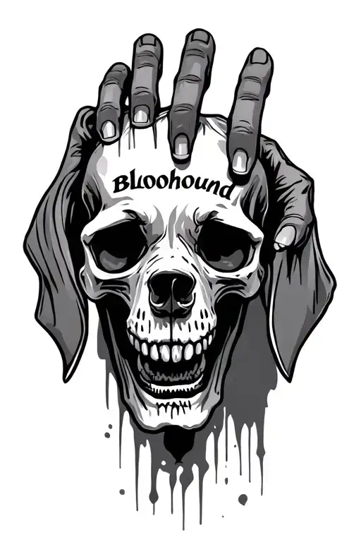Skull Hand With Bloodhound Written On It