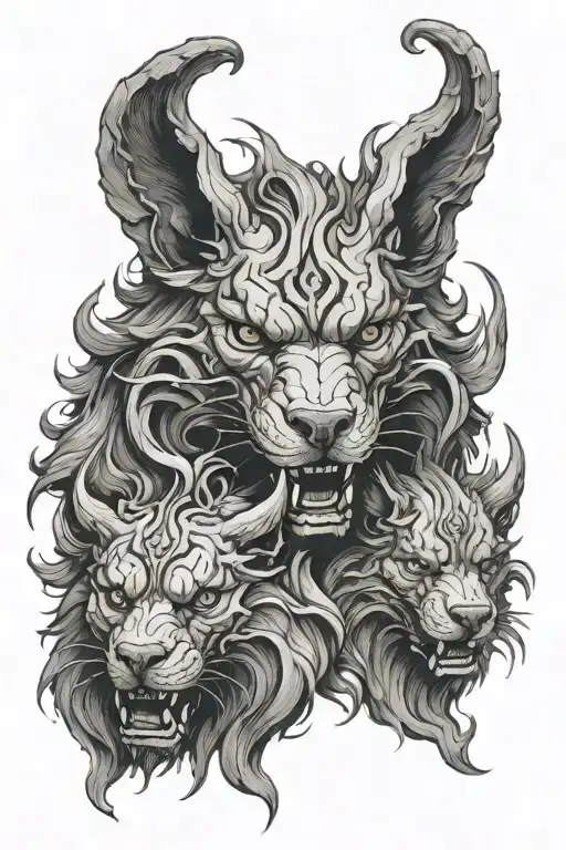Hades Cerberus Realism Blackwork Tattoo Design Featuring