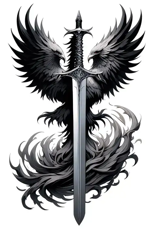 Sword Transitioning Into A Phoenix Rising