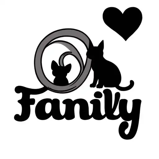Infinity Symbol With The Inscription Family And The Addition Of The Silhouette Of A Dog And A Cat